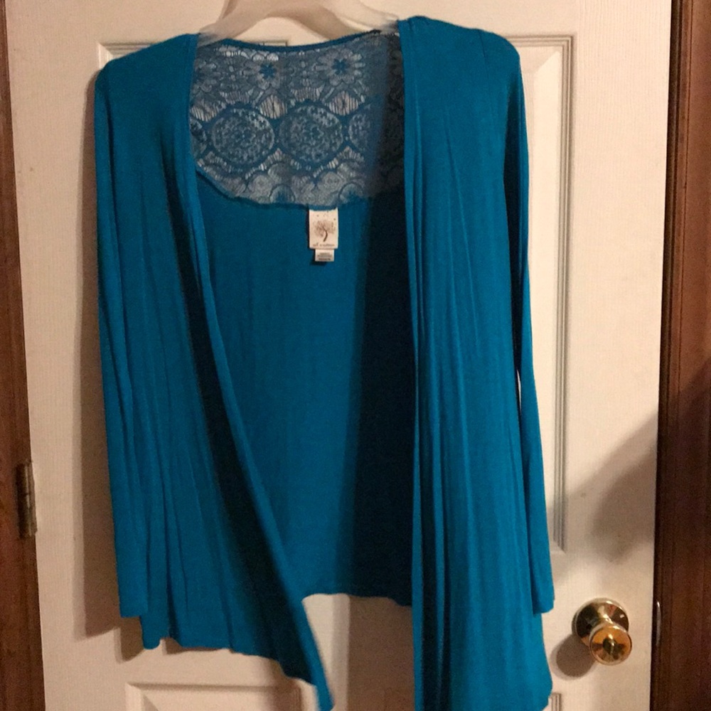 Teal Long Sleeved Lace Back Cardigan